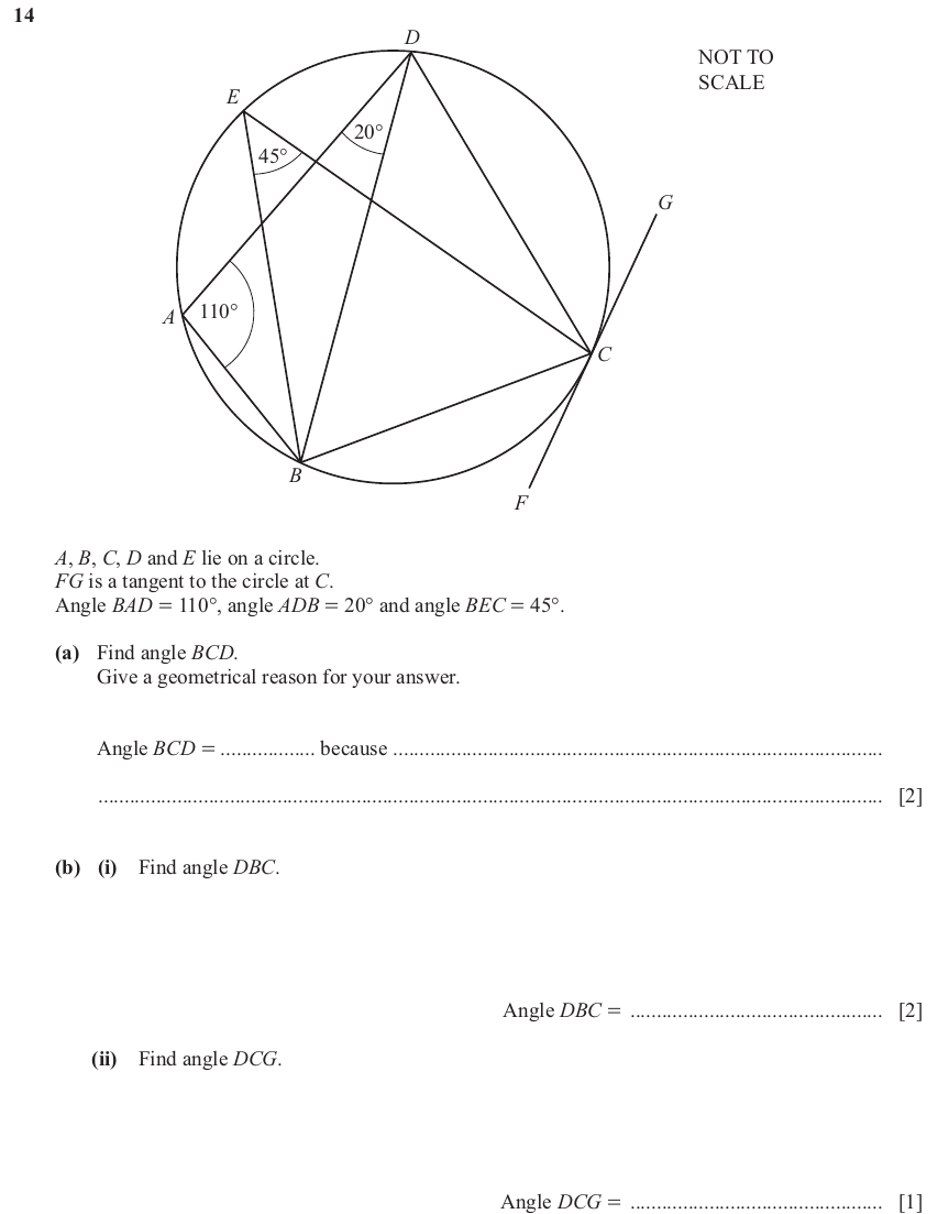 IGCSE 0580 Mar 2025 Paper 22 Question 14 — Angles using geometrical properties (Extended, 5 marks)