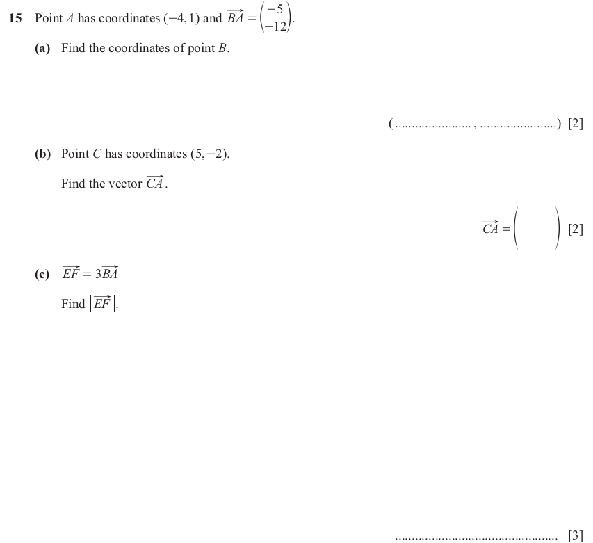 IGCSE 0580 Mar 2025 Paper 22 Question 15 — Cartesian coordinates (2D) (Extended, 7 marks)