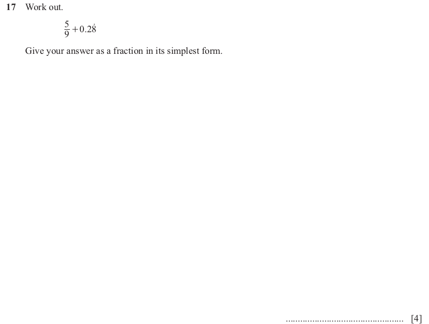 IGCSE 0580 Mar 2025 Paper 22 Question 17 — Operations with fractions (non calculator) (Extended, 4 marks)