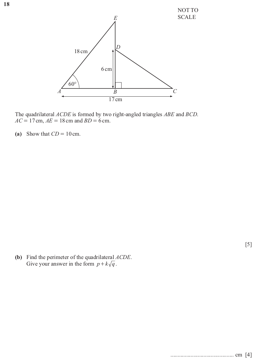 IGCSE 0580 Mar 2025 Paper 22 Question 18 — Right angled triangles (Extended, 9 marks)