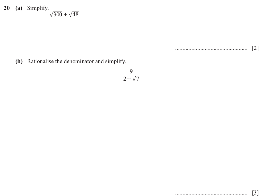 IGCSE Mathematics 0580 March 2025 Paper 22 Question 20 – Algebra, Basic algebra, 5 marks