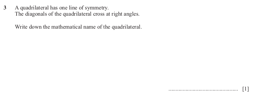 IGCSE 0580 Mar 2025 Paper 22 Question 3 — Symmetry (Extended, 1 marks)