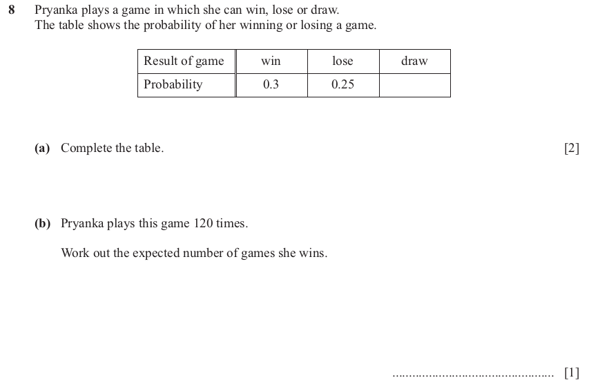 IGCSE Mathematics 0580 March 2025 Paper 22 Question 8 – Probability, General, 3 marks