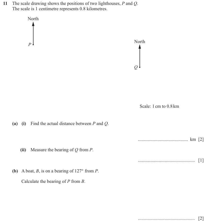 IGCSE 0580 Mar 2025 Paper 32 Question 11 — Three-figure bearings (Core, 5 marks)