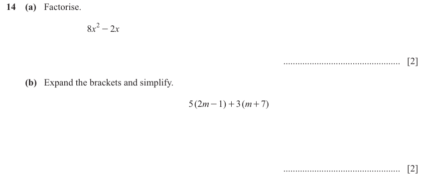 IGCSE 0580 Mar 2025 Paper 32 Question 14 — Factorization (Core, 4 marks)