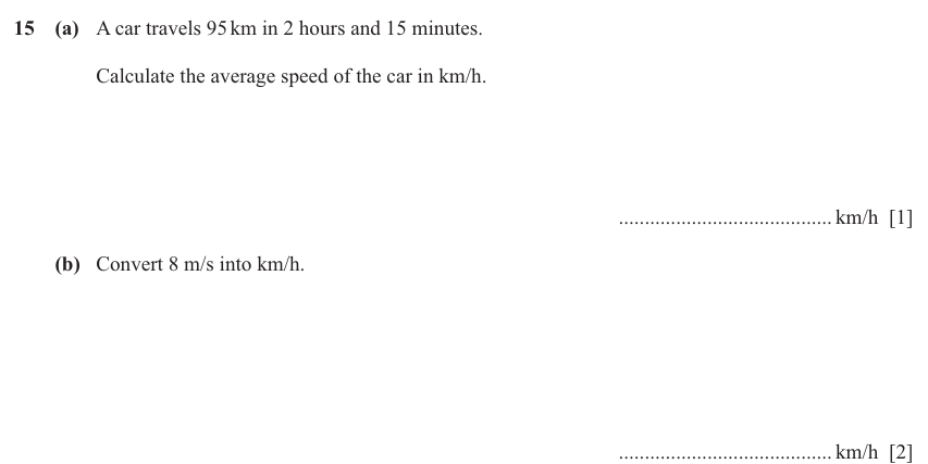 IGCSE 0580 Mar 2025 Paper 32 Question 15 — Speed, distance, time problems (Core, 3 marks)