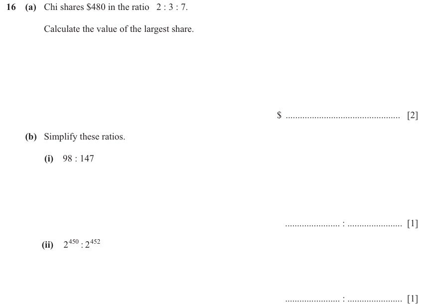 IGCSE 0580 Mar 2025 Paper 32 Question 16 — Ratio and proportion (Core, 4 marks)