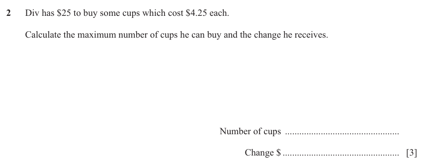 IGCSE Mathematics 0580 March 2025 Paper 32 Question 2 – Numbers, The four rules, 3 marks