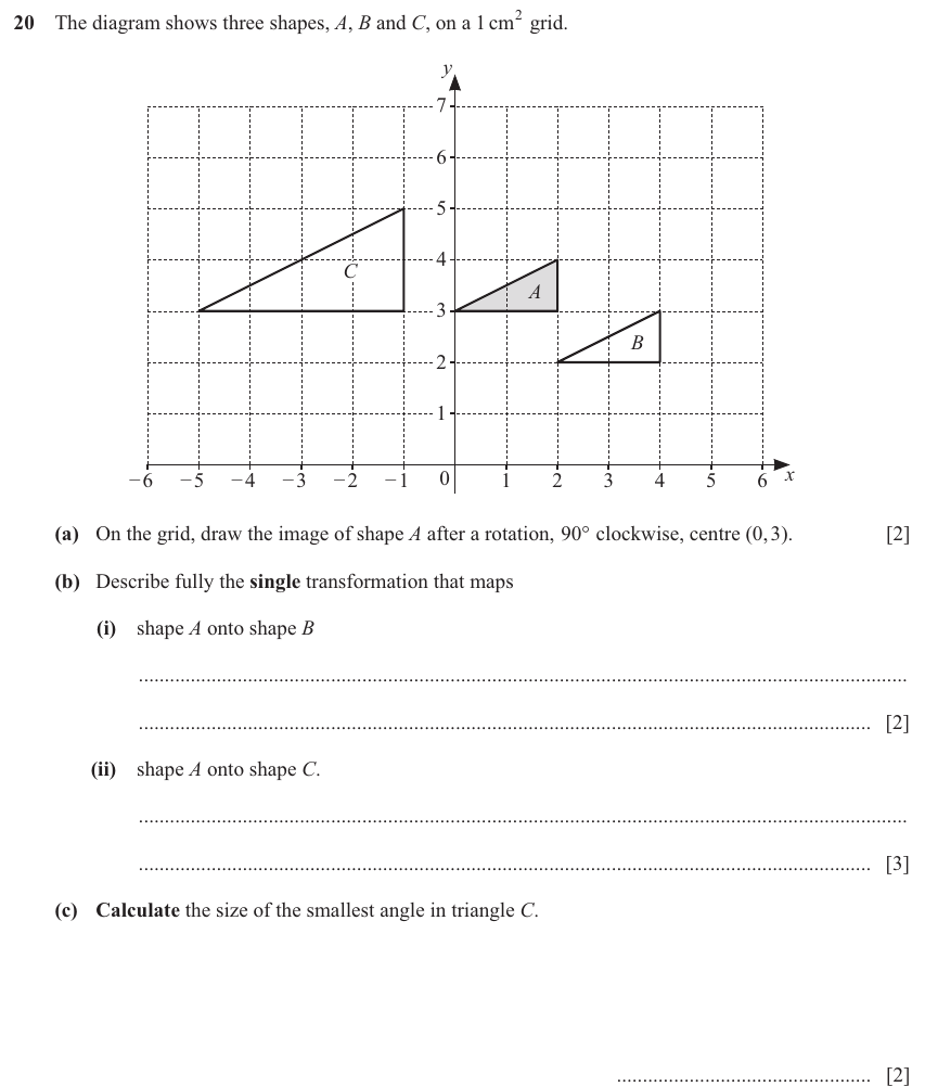 IGCSE 0580 Mar 2025 Paper 32 Question 20 — Transformations (Core, 9 marks)