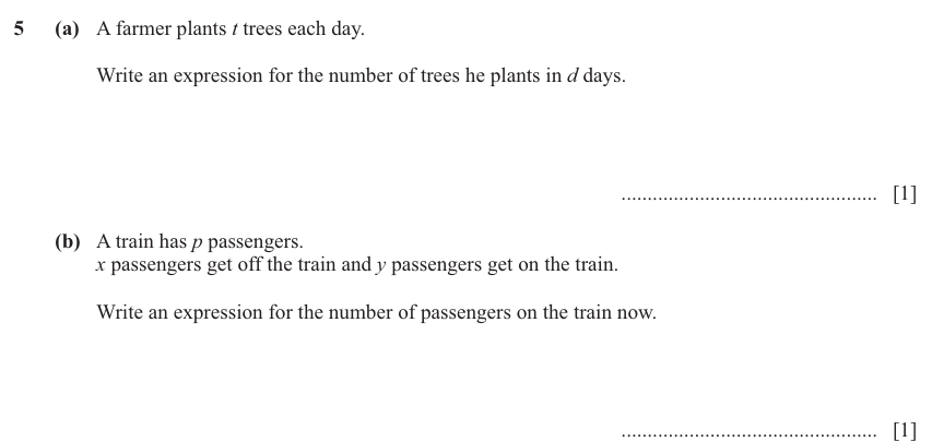 IGCSE Mathematics 0580 March 2025 Paper 32 Question 5 – Algebra, Basic algebra, 2 marks