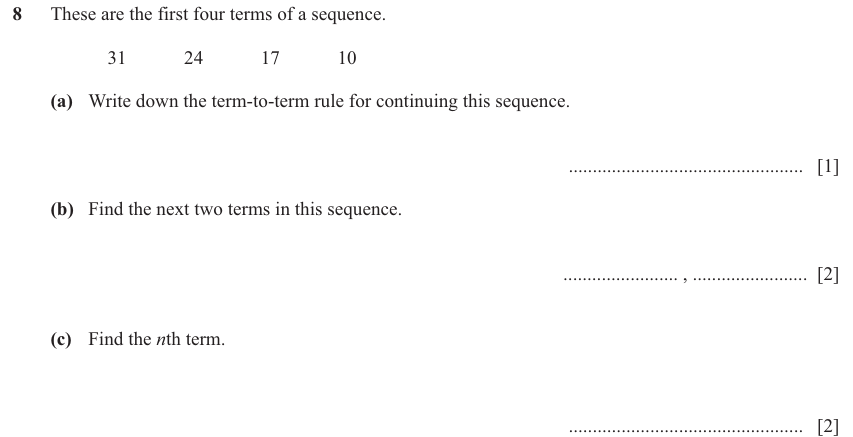 IGCSE 0580 Mar 2025 Paper 32 Question 8 — Sequences (Core, 5 marks)