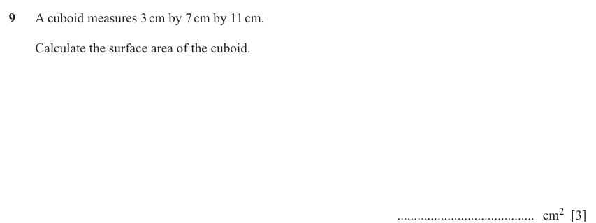IGCSE Mathematics 0580 March 2025 Paper 32 Question 9 – Mensuration, Perimeter, Area and Volume, 3 marks