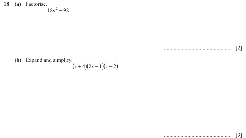IGCSE 0580 Mar 2025 Paper 42 Question 18 — Factorization (Extended, 5 marks)