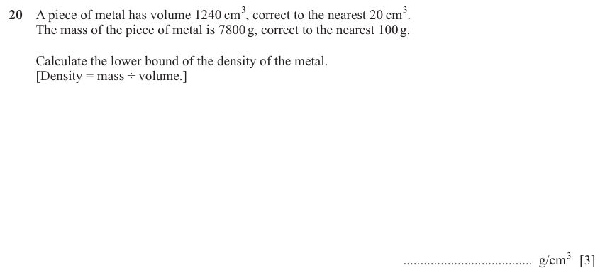 IGCSE Mathematics 0580 March 2025 Paper 42 Question 20 – Mensuration, Perimeter, Area and Volume, 3 marks