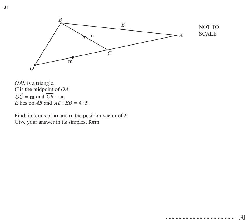 IGCSE 0580 Mar 2025 Paper 42 Question 21 — Further vectors (vector combinations) (Extended, 4 marks)
