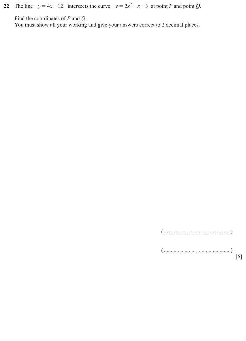 IGCSE Mathematics 0580 March 2025 Paper 42 Question 22 – Co-ordinate geometry, Cartesian coordinates (2D), 6 marks