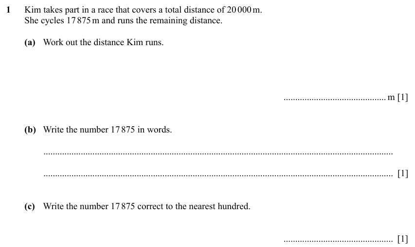 IGCSE Mathematics 0580 Specimen 2025 Paper 11 Question 1 – Numbers, The four rules, 4 marks