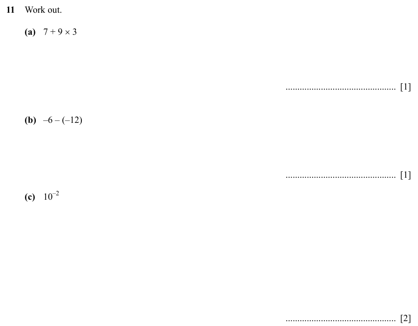 IGCSE Mathematics 0580 Specimen 2025 Paper 11 Question 11 – Numbers, The four rules, 4 marks