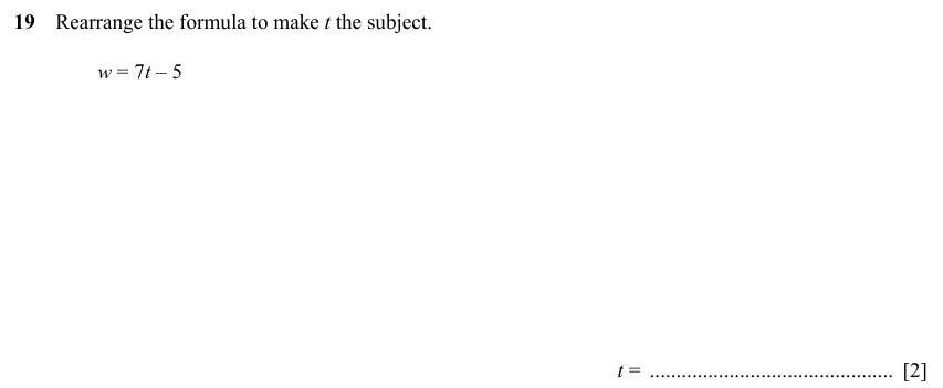 IGCSE Mathematics 0580 Specimen 2025 Paper 11 Question 19 – Algebra, Basic algebra, 2 marks