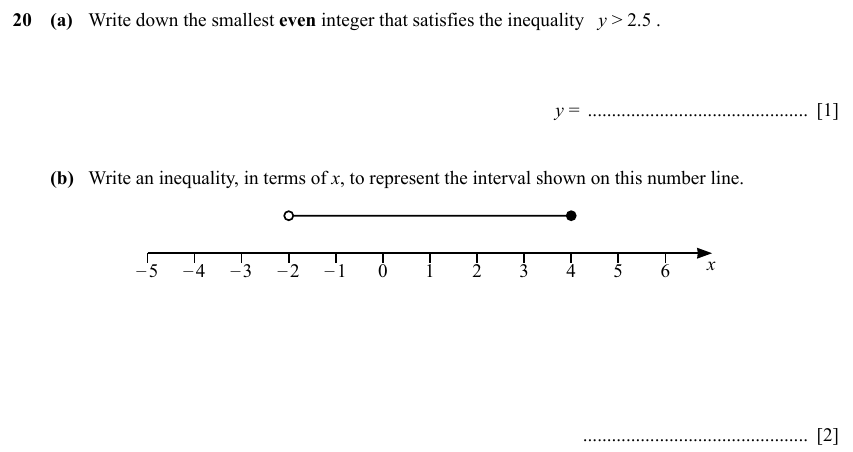 IGCSE 0580 Specimen 2025 Paper 11 Question 20 — Inequalities (Core, 3 marks)