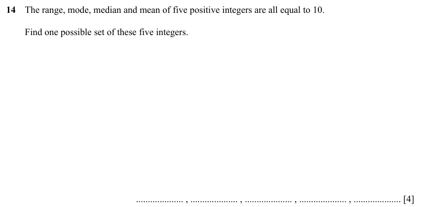 IGCSE 0580 Specimen 2025 Paper 21 Question 14 — Averages (discrete data) (Extended, 4 marks)