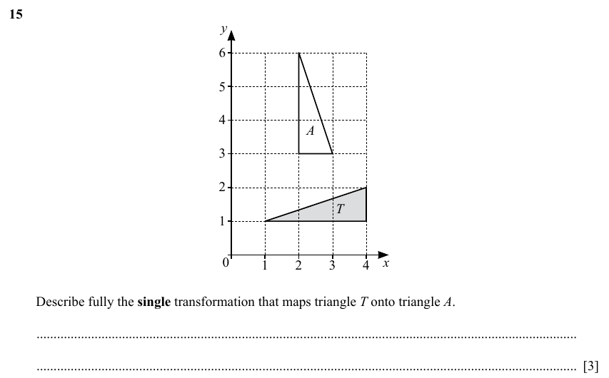 IGCSE 0580 Specimen 2025 Paper 21 Question 15 — Transformations (Extended, 6 marks)