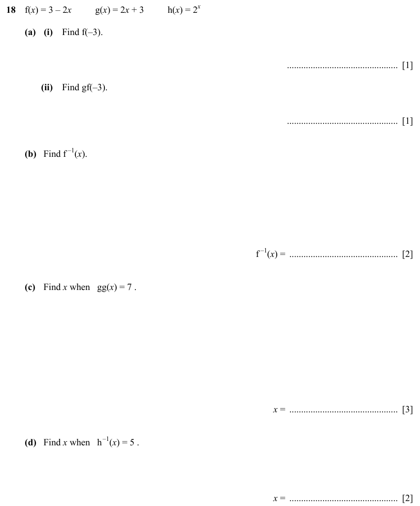IGCSE 0580 Specimen 2025 Paper 21 Question 18 — Graphs of functions (Extended, 9 marks)
