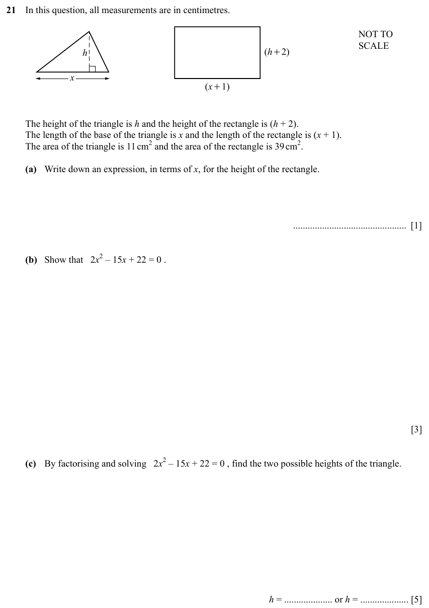 IGCSE 0580 Specimen 2025 Paper 21 Question 21 — Basic algebra (Extended, 9 marks)
