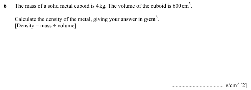 IGCSE Mathematics 0580 Specimen 2025 Paper 21 Question 6 – Mensuration, Perimeter, Area and Volume, 2 marks