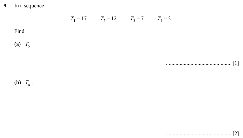 IGCSE 0580 Specimen 2025 Paper 21 Question 9 — Sequences (Extended, 3 marks)