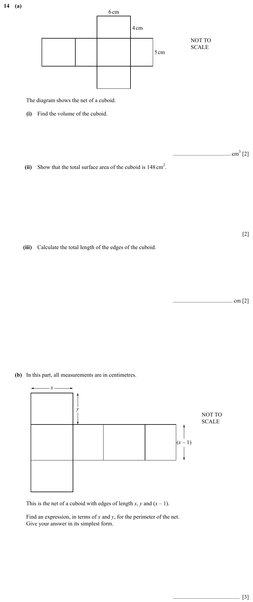 IGCSE 0580 Specimen 2025 Paper 31 Question 14 — Perimeter, Area and Volume (Core, 9 marks)