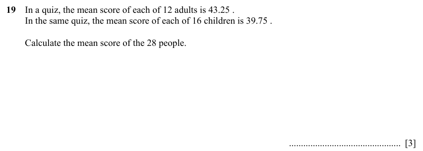 IGCSE 0580 Specimen 2025 Paper 31 Question 19 — Averages (discrete data) (Core, 3 marks)