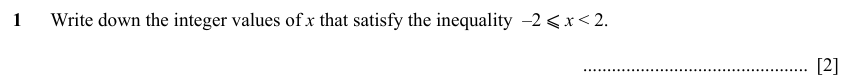 IGCSE 0580 Specimen 2025 Paper 41 Question 1 — Inequalities (Extended, 2 marks)
