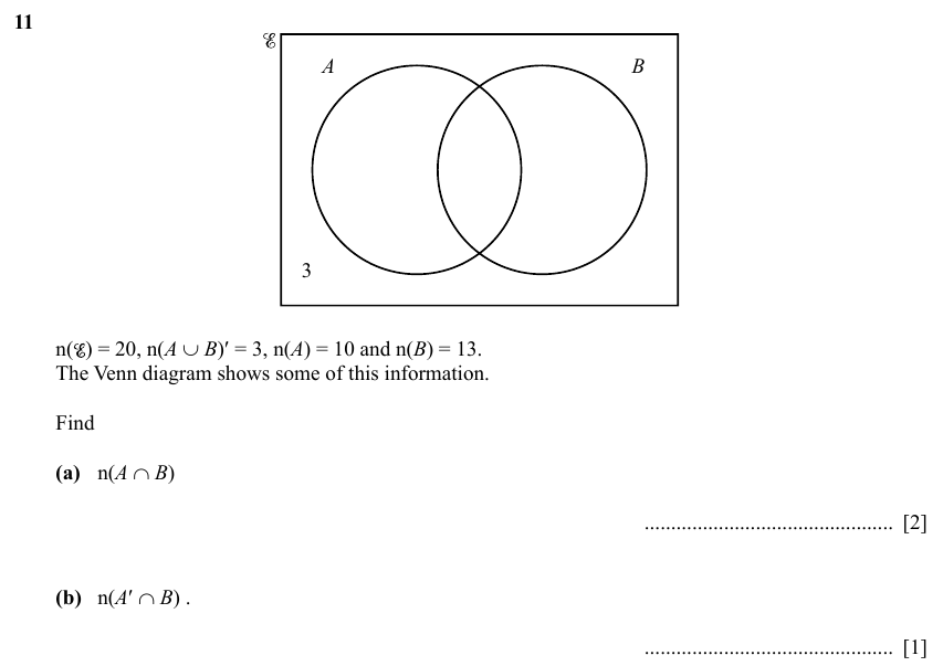 IGCSE 0580 Specimen 2025 Paper 41 Question 11 — Sets and Venn Diagram (non calculator) (Extended, 3 marks)
