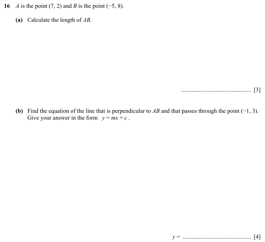 IGCSE 0580 Specimen 2025 Paper 41 Question 16 — Cartesian coordinates (2D) (Extended, 7 marks)