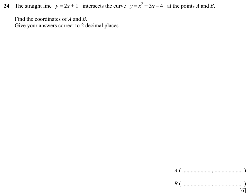 IGCSE Mathematics 0580 Specimen 2025 Paper 41 Question 24 – Co-ordinate geometry, Cartesian coordinates (2D), 6 marks