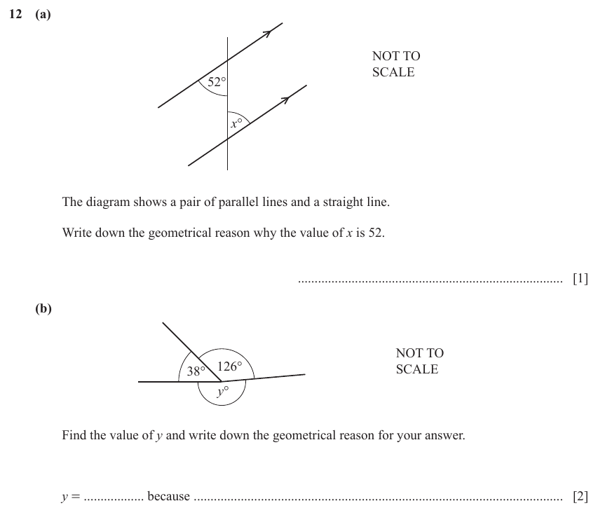 IGCSE Mathematics 0580 May/June 2023 Paper 11 Question 12 – Geometry, Angles using geometrical properties, 3 marks