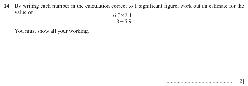 IGCSE 0580 Jun 2023 Paper 11 Question 14 — Estimation (Core, 2 marks)