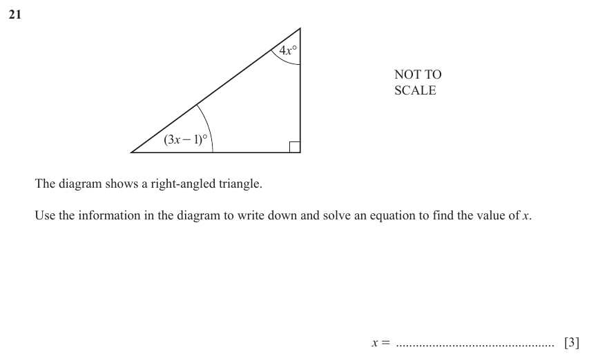 IGCSE Mathematics 0580 May/June 2023 Paper 11 Question 21 – Trigonometry, Right angled triangles, 3 marks