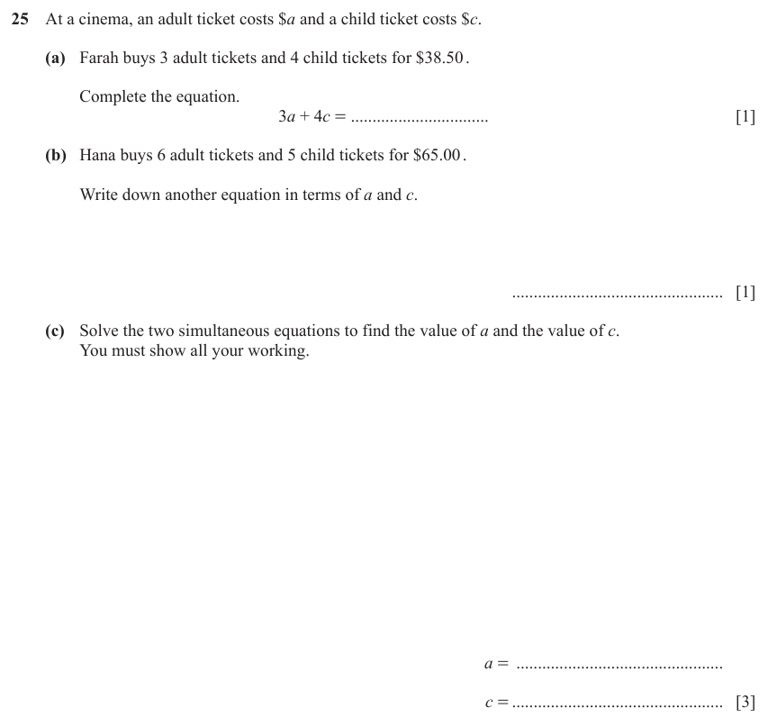 IGCSE Mathematics 0580 May/June 2023 Paper 11 Question 25 – Algebra, Basic algebra, 5 marks