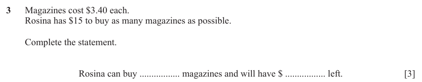 IGCSE Mathematics 0580 May/June 2023 Paper 11 Question 3 – Numbers, The four rules, 3 marks