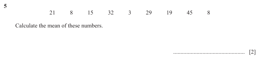 IGCSE Mathematics 0580 May/June 2023 Paper 11 Question 5 – Statistics, Averages (discrete data), 2 marks