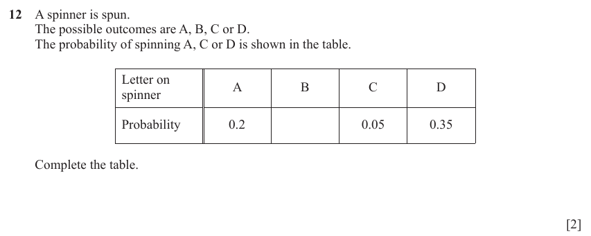 IGCSE Mathematics 0580 May/June 2023 Paper 12 Question 12 – Probability, General, 2 marks