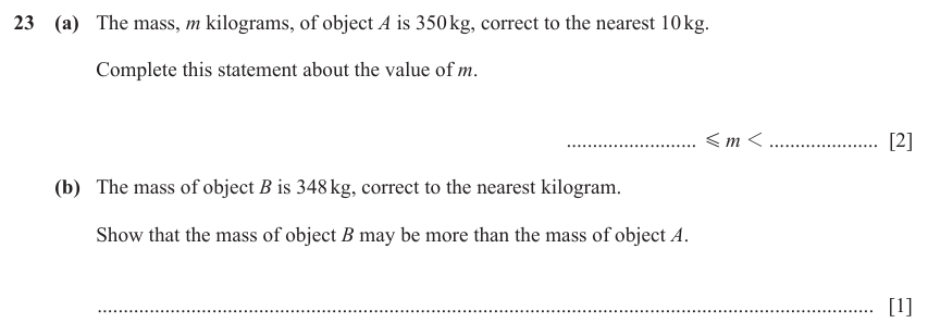 IGCSE Mathematics 0580 May/June 2023 Paper 12 Question 23 – Numbers, Bounds, 3 marks
