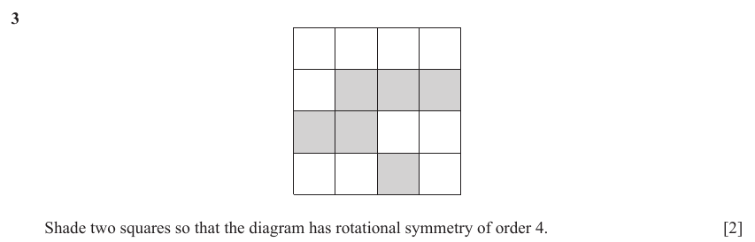 IGCSE Mathematics 0580 May/June 2023 Paper 12 Question 3 – Geometry, Symmetry, 2 marks