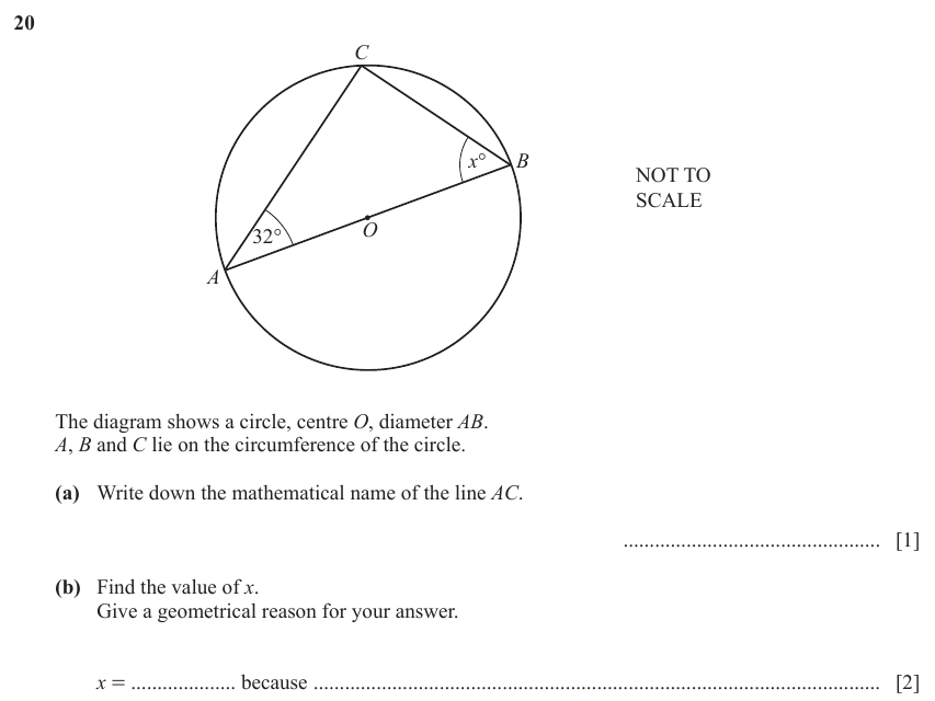 IGCSE Mathematics 0580 May/June 2023 Paper 13 Question 20 – Geometry, Angles using geometrical properties, 3 marks