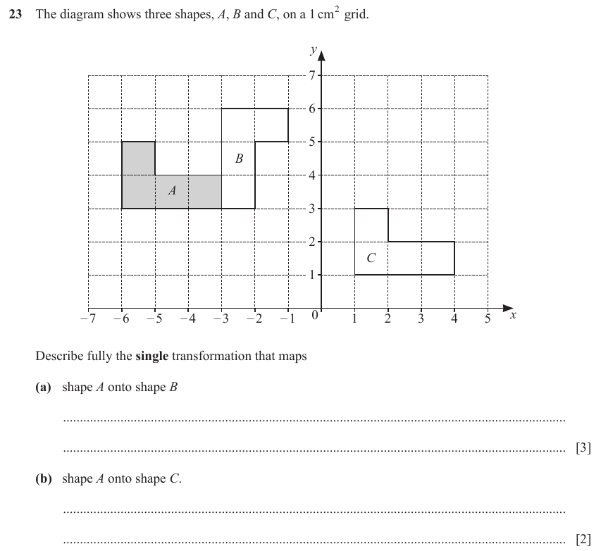 IGCSE Mathematics 0580 May/June 2023 Paper 13 Question 23 – Transformations, Transformations, 5 marks