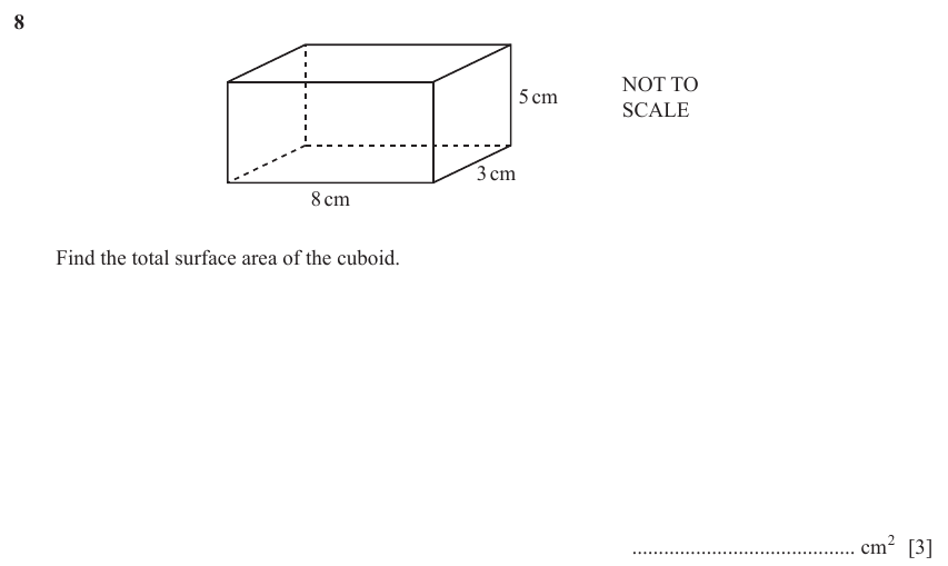 IGCSE Mathematics 0580 May/June 2023 Paper 13 Question 8 – Mensuration, Perimeter, Area and Volume, 3 marks