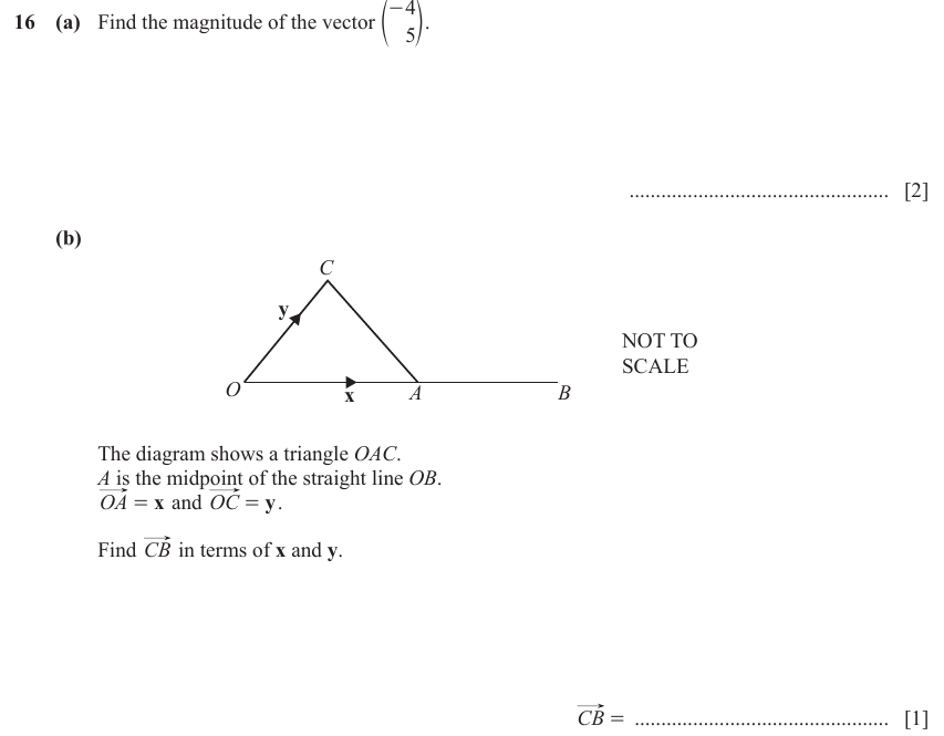 IGCSE Mathematics 0580 May/June 2023 Paper 21 Question 16 – Vectors, Vectors (basic), 3 marks