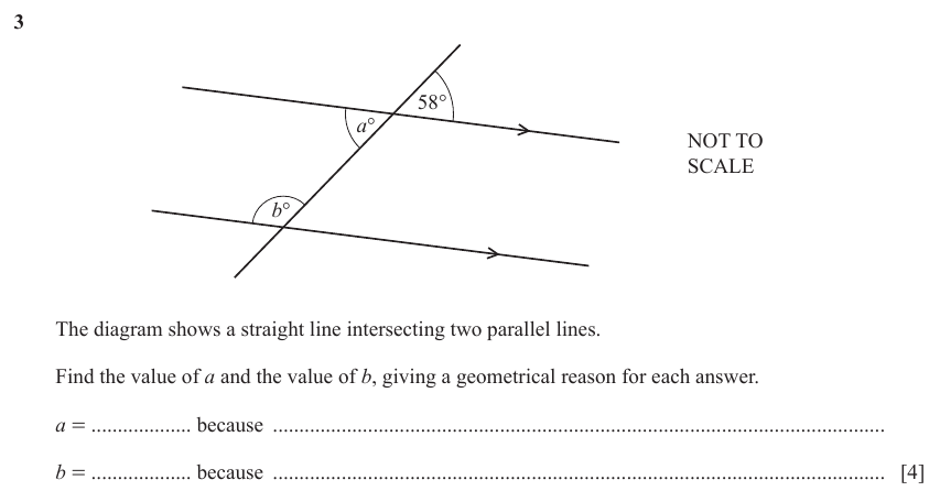 IGCSE Mathematics 0580 May/June 2023 Paper 21 Question 3 – Geometry, Angles using geometrical properties, 4 marks
